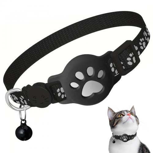 Apple AirTag Tracker Case Collar, Paw Design Reflective Pet Collar with Bell, Cat Neck Collar